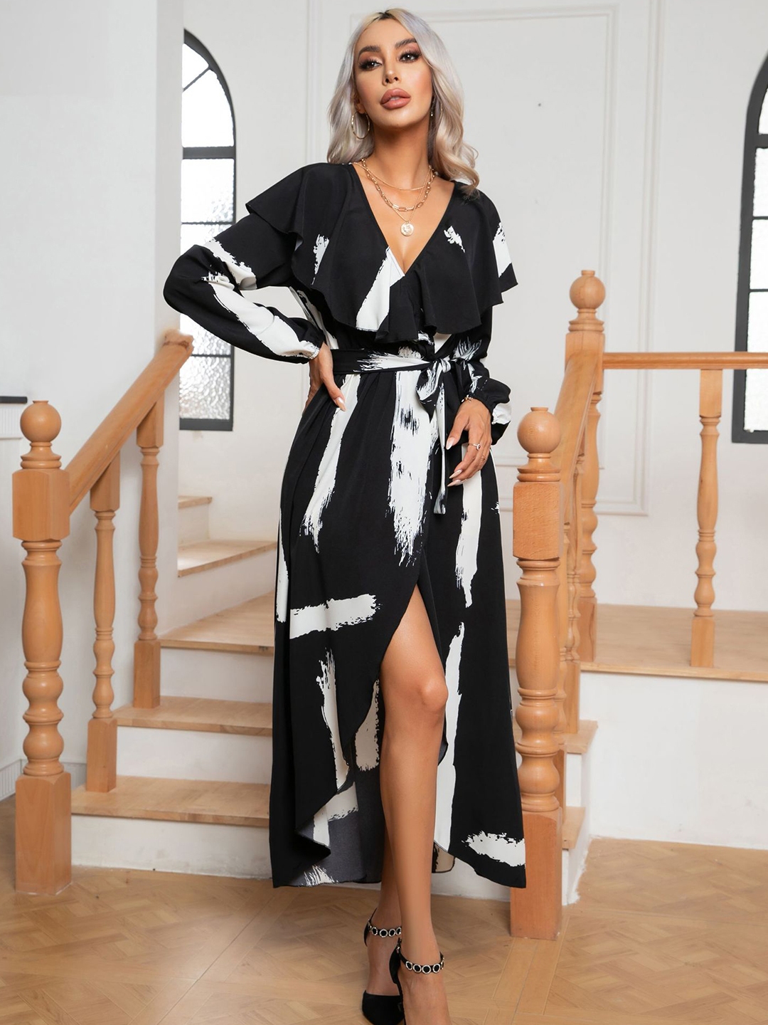 Buy StyleCast Black V Neck Chiffon Maxi Dress - Dresses for Women ...