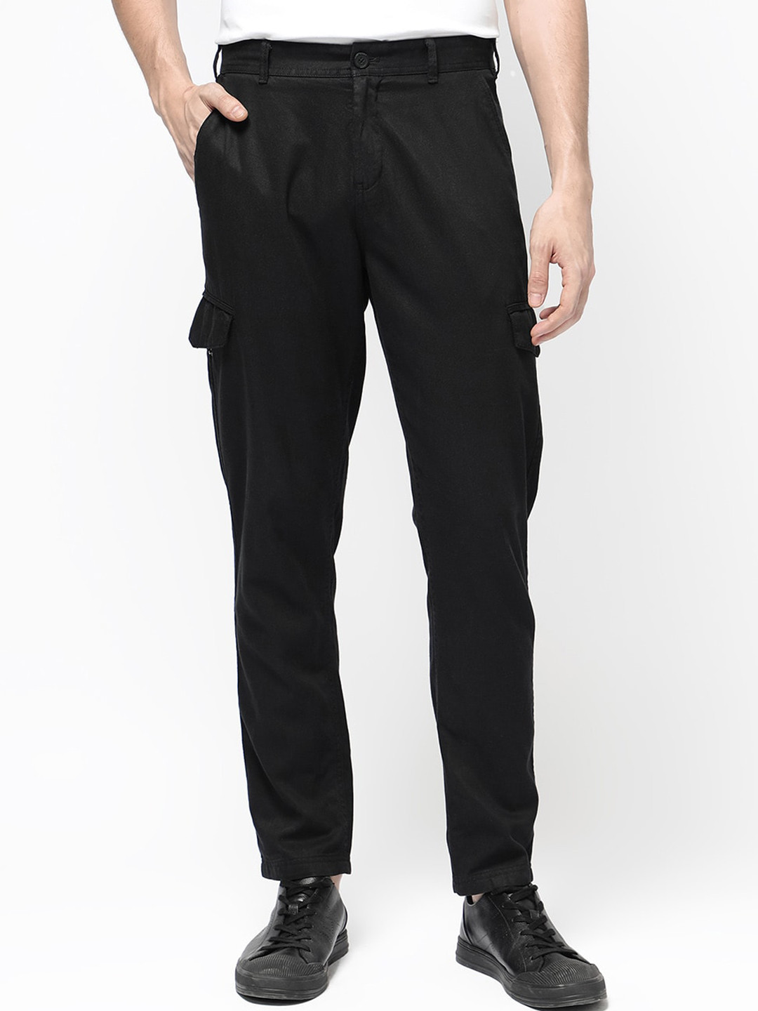 Buy RARE RABBIT CURON Men Comfort Mid Rise Cotton Cargos Trousers ...