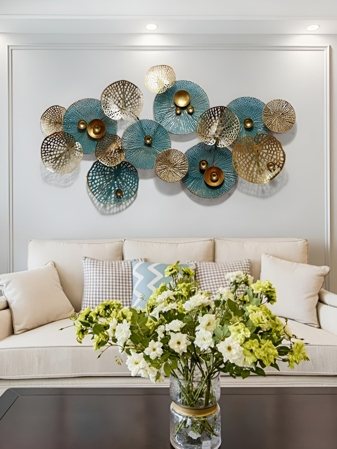 Buy RSN Gold Toned & Blue Textured Metal Floral Wall Decor Wall Decor