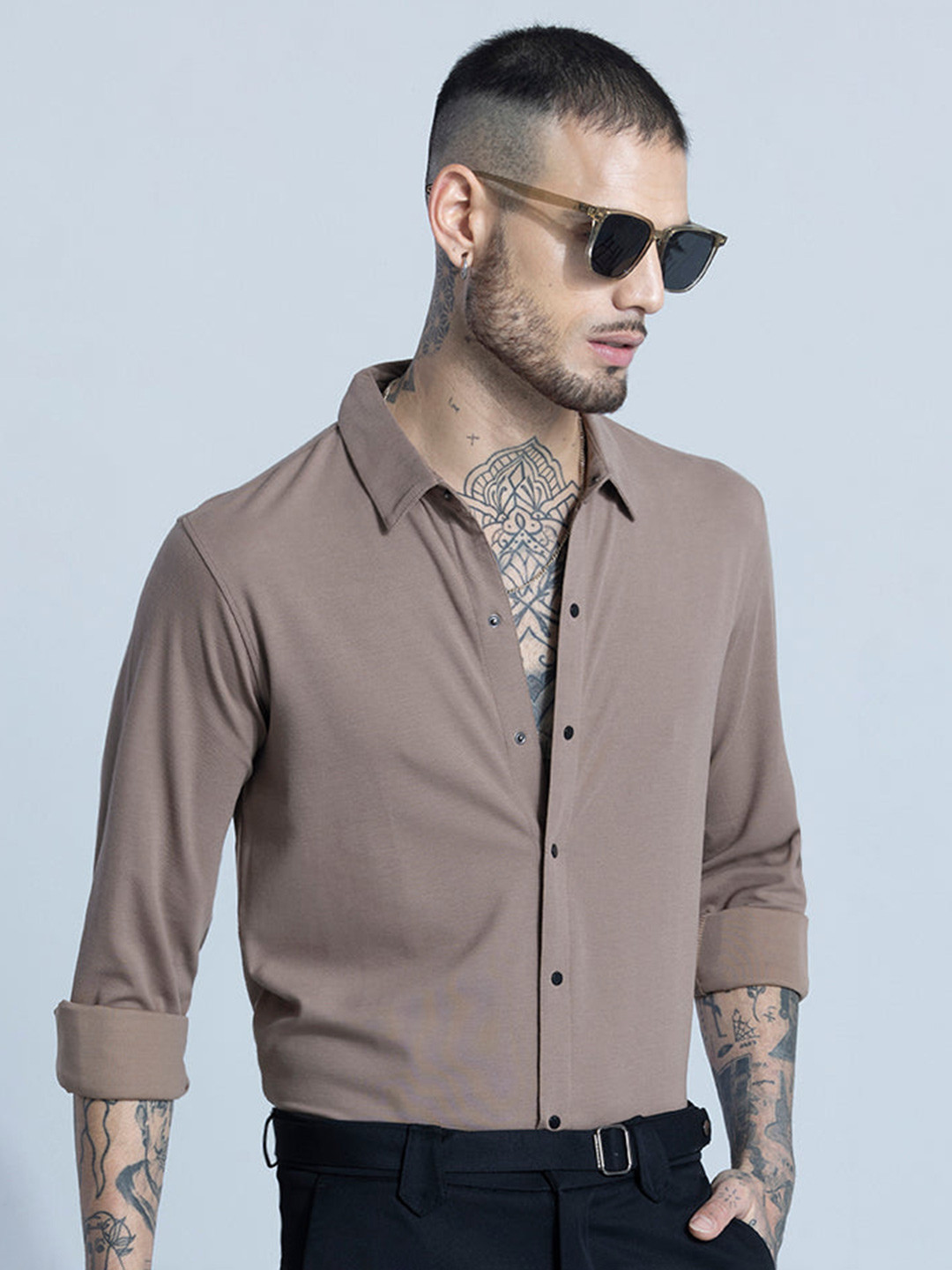 Men's Brown Standard Slim Fit Opaque Striped Casual Shirt