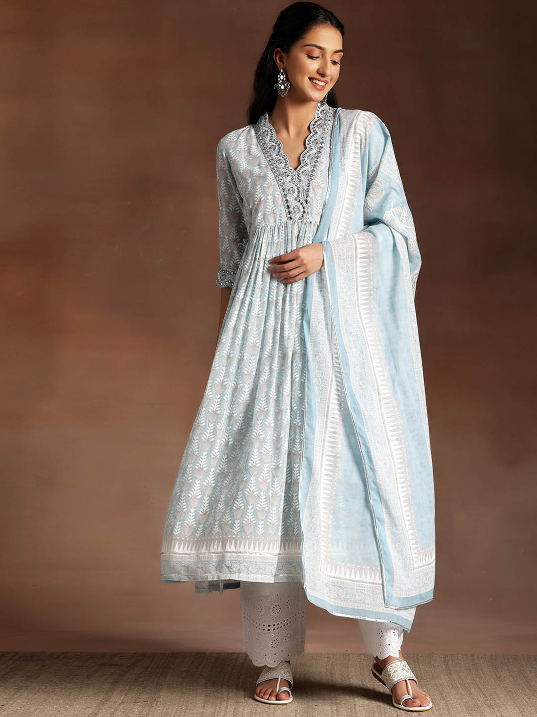 Grey Floral Printed Plus Size kurta
