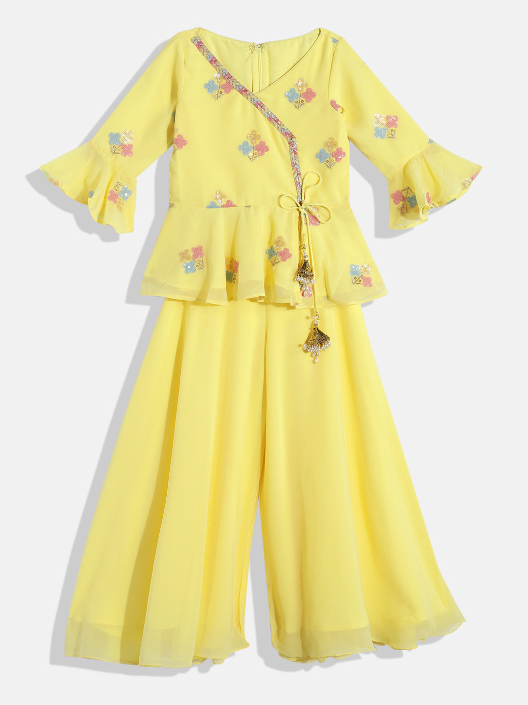 Girls Blue Embroidered Kurti With Palazzos