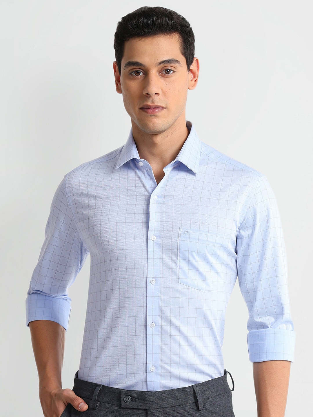 Buy Arrow Slim Fit Checked Spread Collar Opaque Cotton Formal Shirt ...