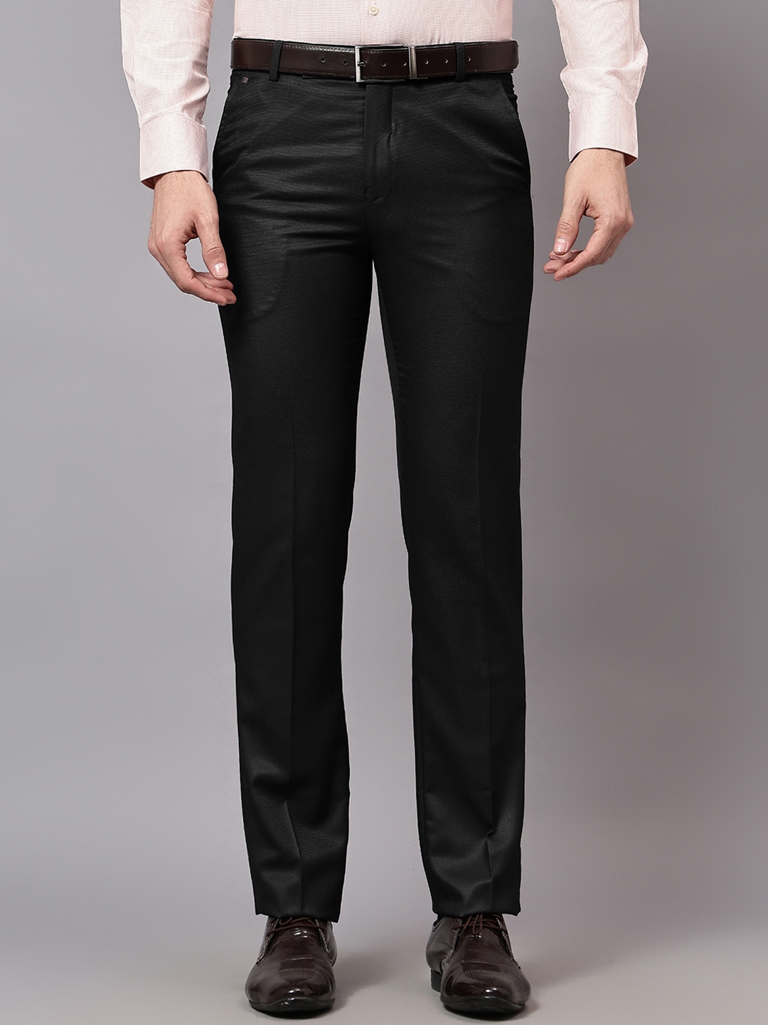 Buy Cantabil Men Self Design Mid Rise Regular Fit Formal Trousers ...