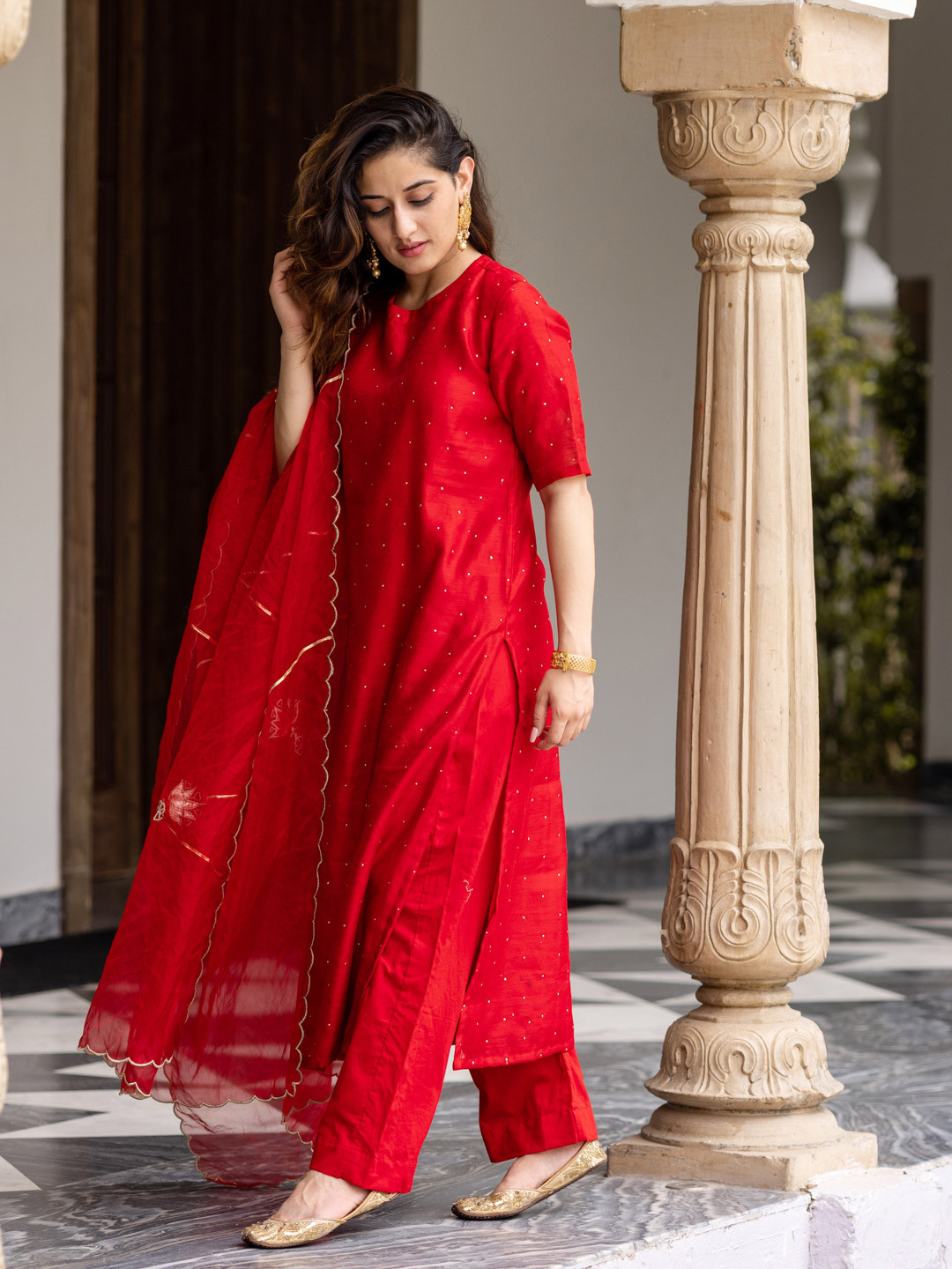 Women Ethnic Motifs Printed Regular Chanderi Cotton Straight Kurta Set