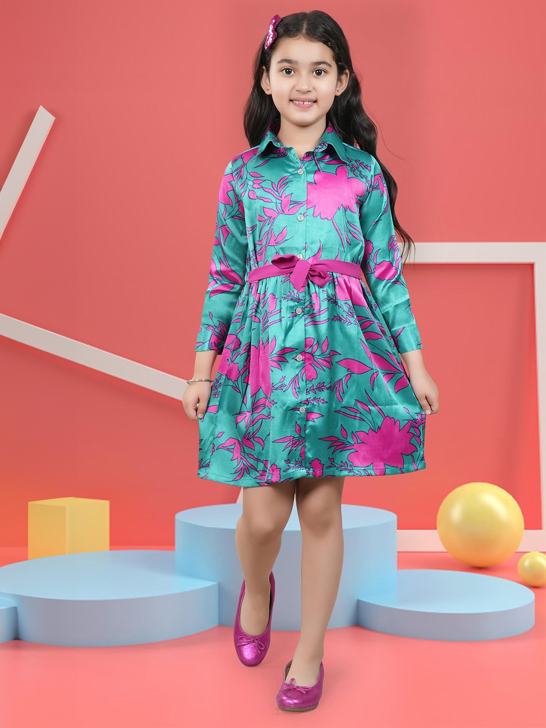 Buy BAESD Girls Floral Print Satin Fit & Flare Dress - Dresses for ...