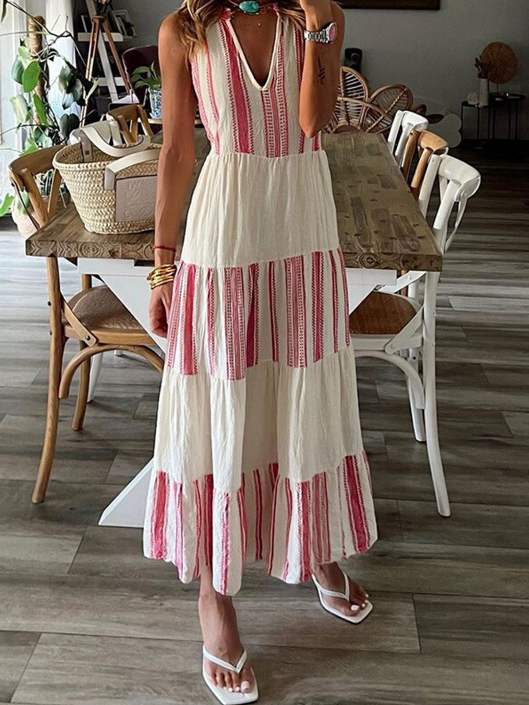Buy StyleCast White & Pink Striped Maxi Dress Dresses for Women — free download