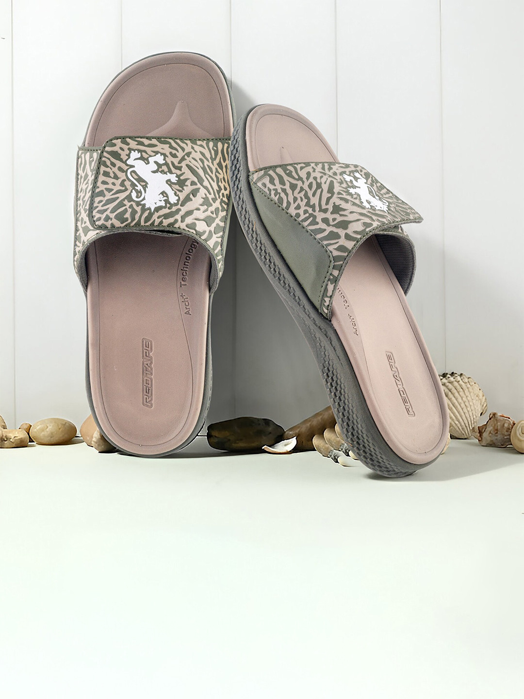 men red tape flip flops