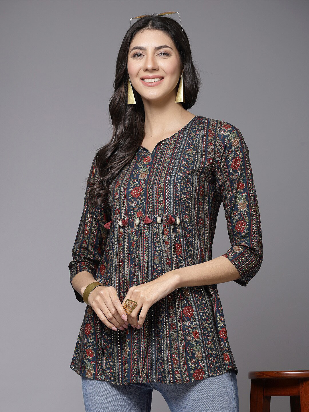 Women's Mustard Floral Printed Empire Top