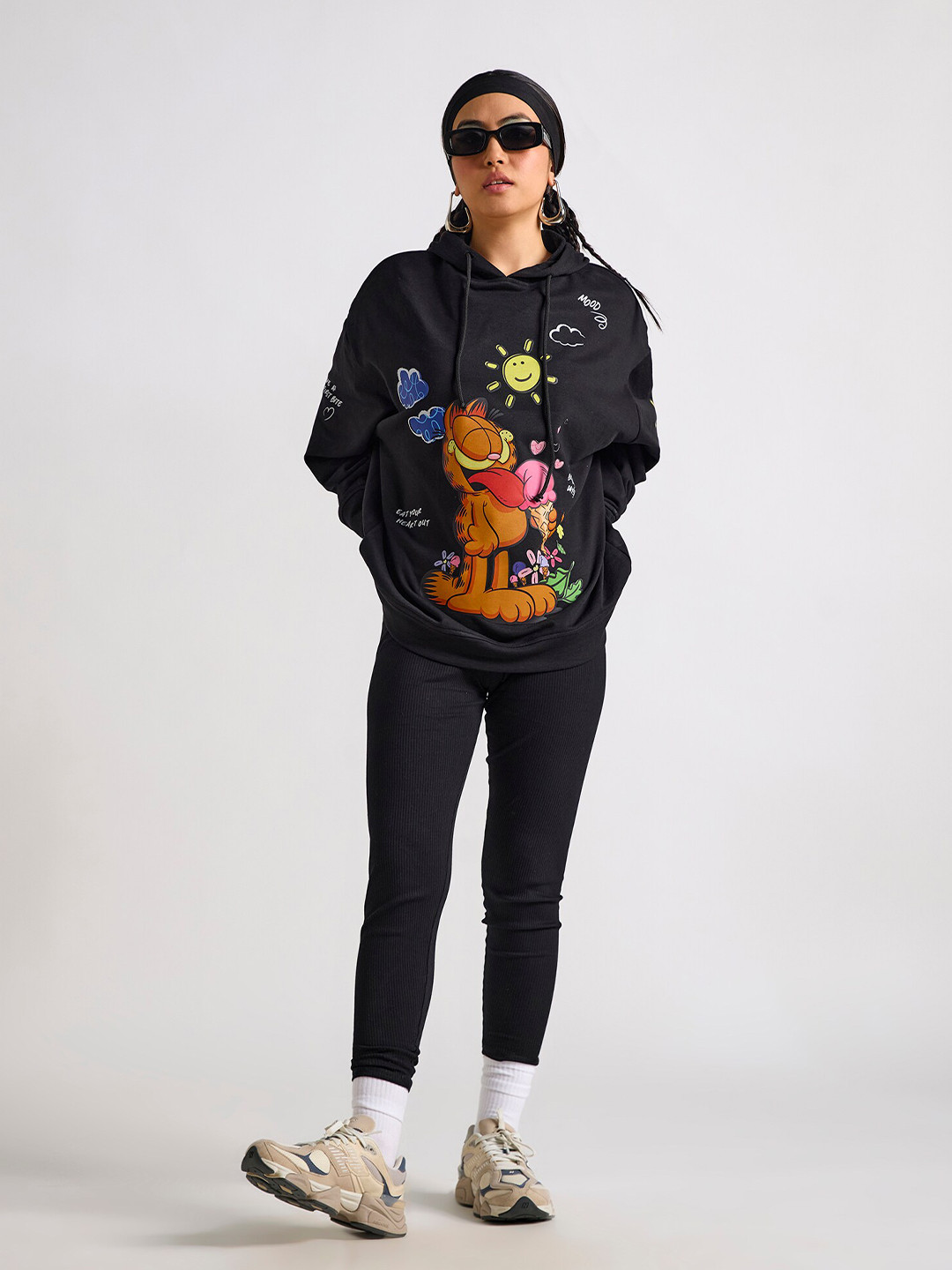Buy THE CLOTHING FACTORY Garfield Printed Hooded Oversized Cotton ...