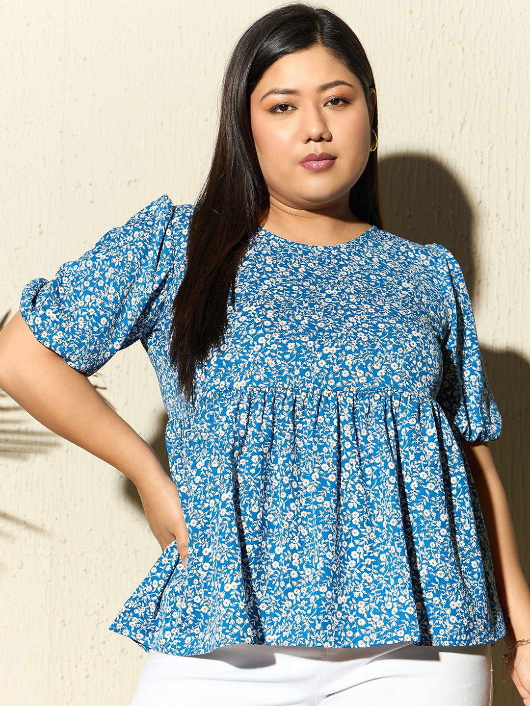 Women'S Blue Printed A-Line Top main image 1