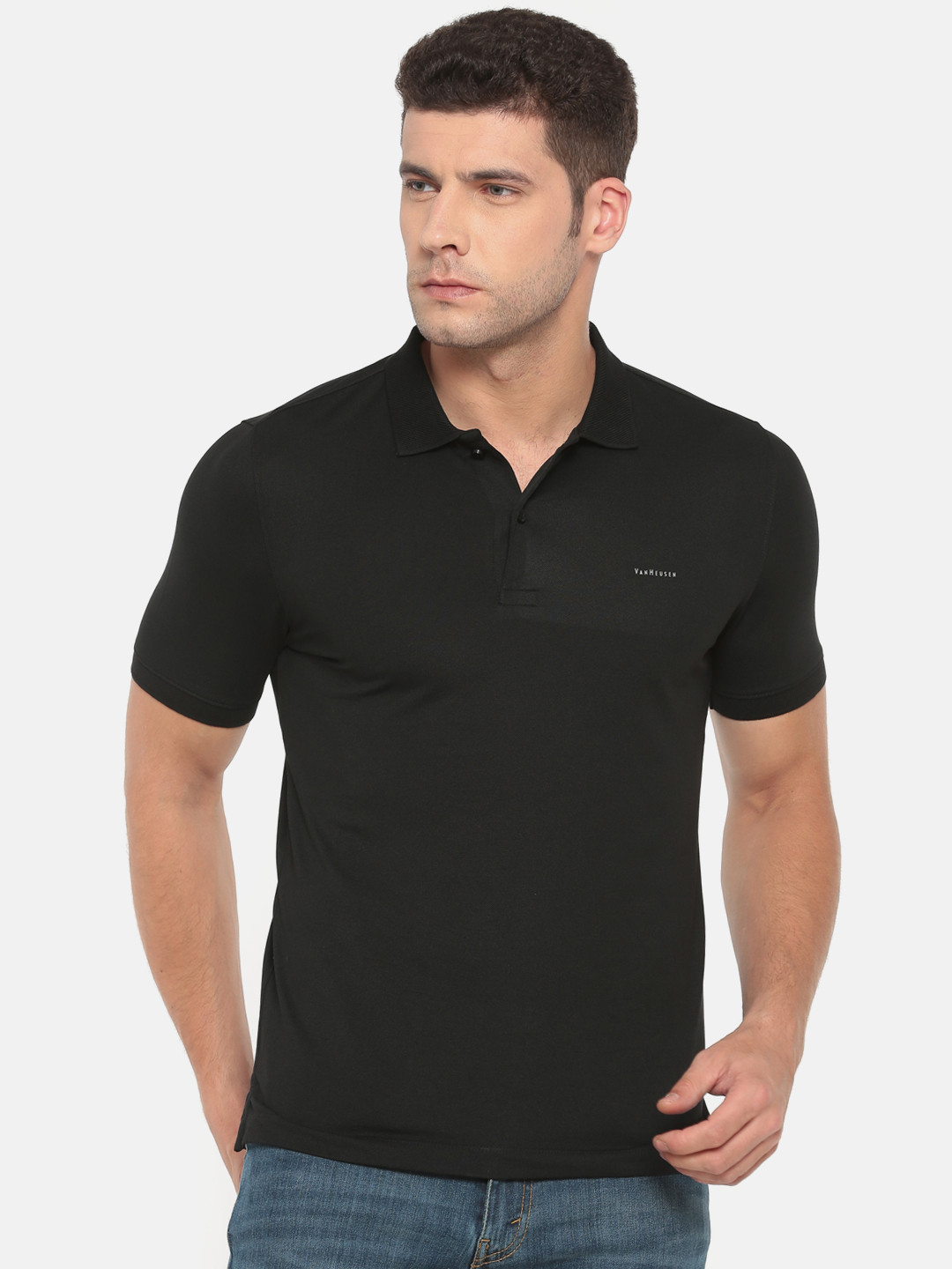 Buy Van Heusen Men Black Solid Polo T Shirt - Tshirts for Men 2867149 ...