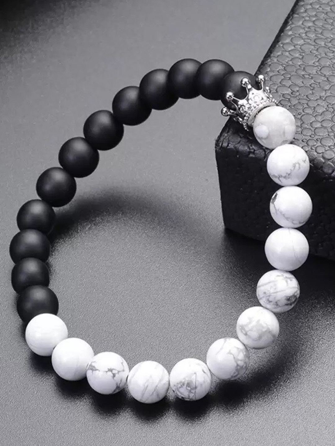 Buy MEENAZ Men Silver Plated Stainless Steel Beaded Elasticated ...