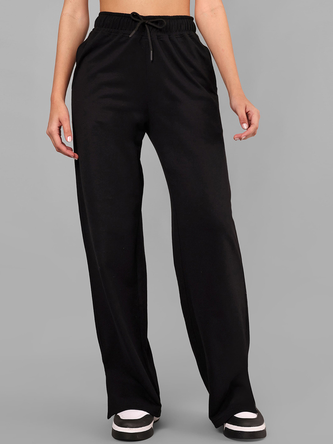 Black Mid Rise Regular Fit Cotton Women's Track Pants by Being Human Clothing