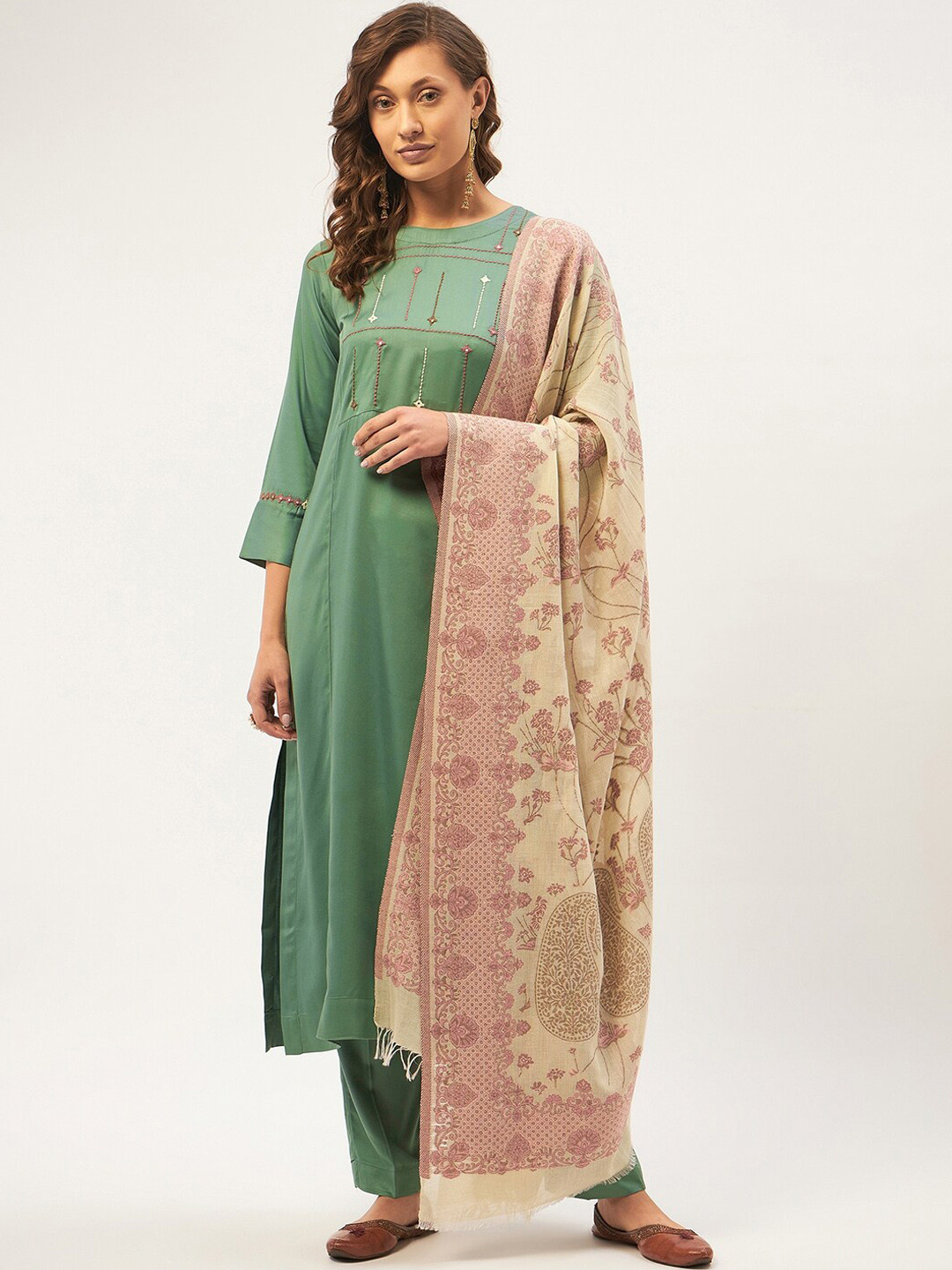 Women Embroidered Pure Cotton Kurta With Trousers & Dupatta