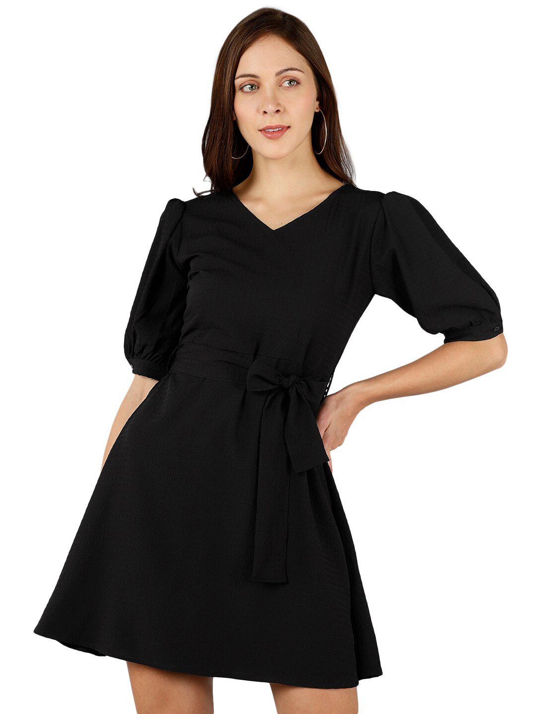 Print Puff Sleeve Fit & Flare Dress