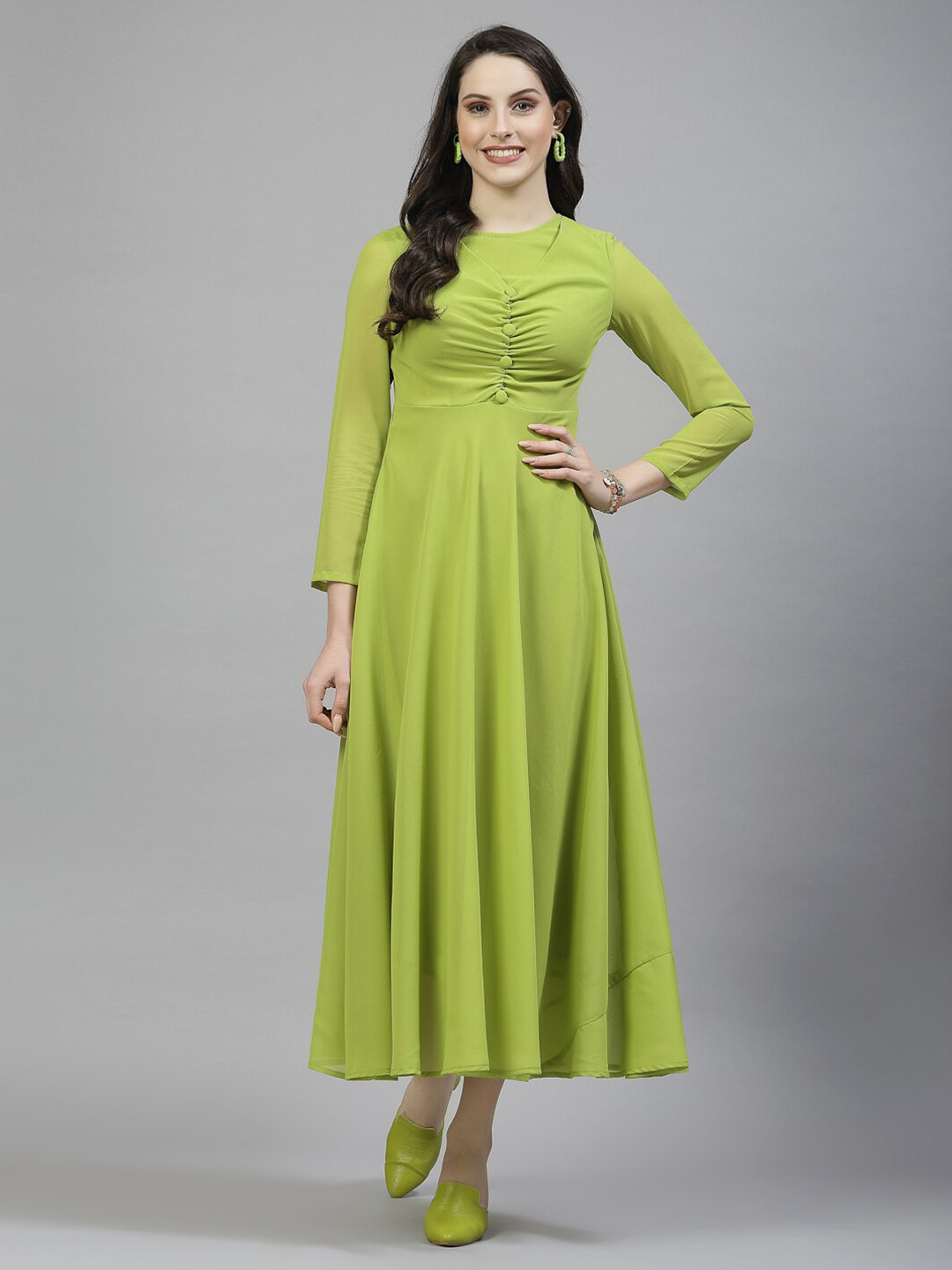 AAYU Women Georgette Printed Green Maxi Dress