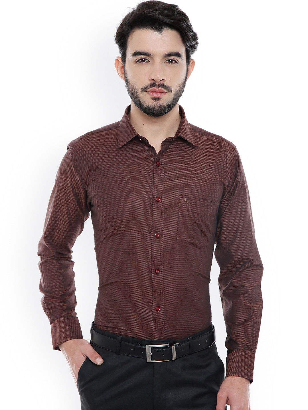 Buy DCot By Donear Men Brown Slim Fit Self Design Formal Shirt Shirts