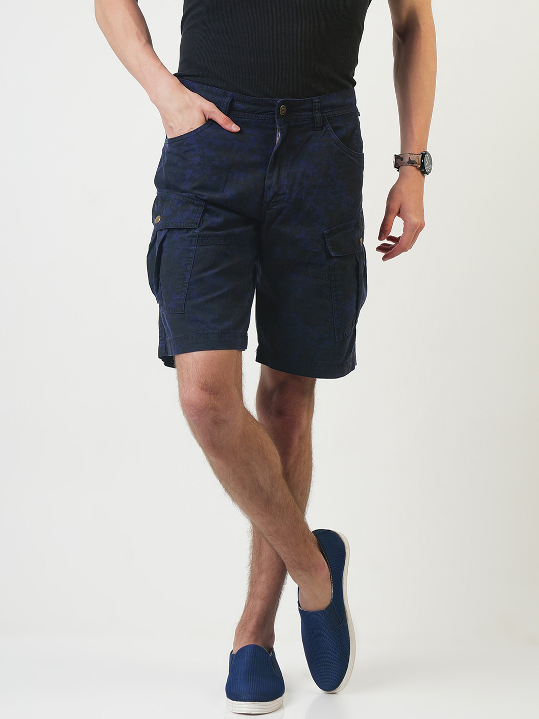 Buy Blue Saint Men Navy Blue Printed Slim Fit Cargo Shorts Shorts for