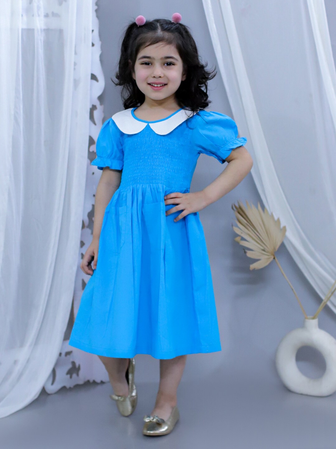 Buy JUNITOS Peter Pan Collar Fit & Flare Dress - Dresses for Girls ...