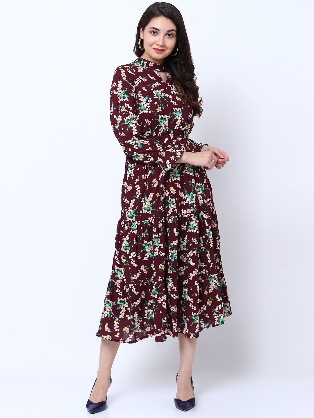 Buy Tokyo Talkies Women Burgundy Printed Fit And Flare Dress - Dresses ...