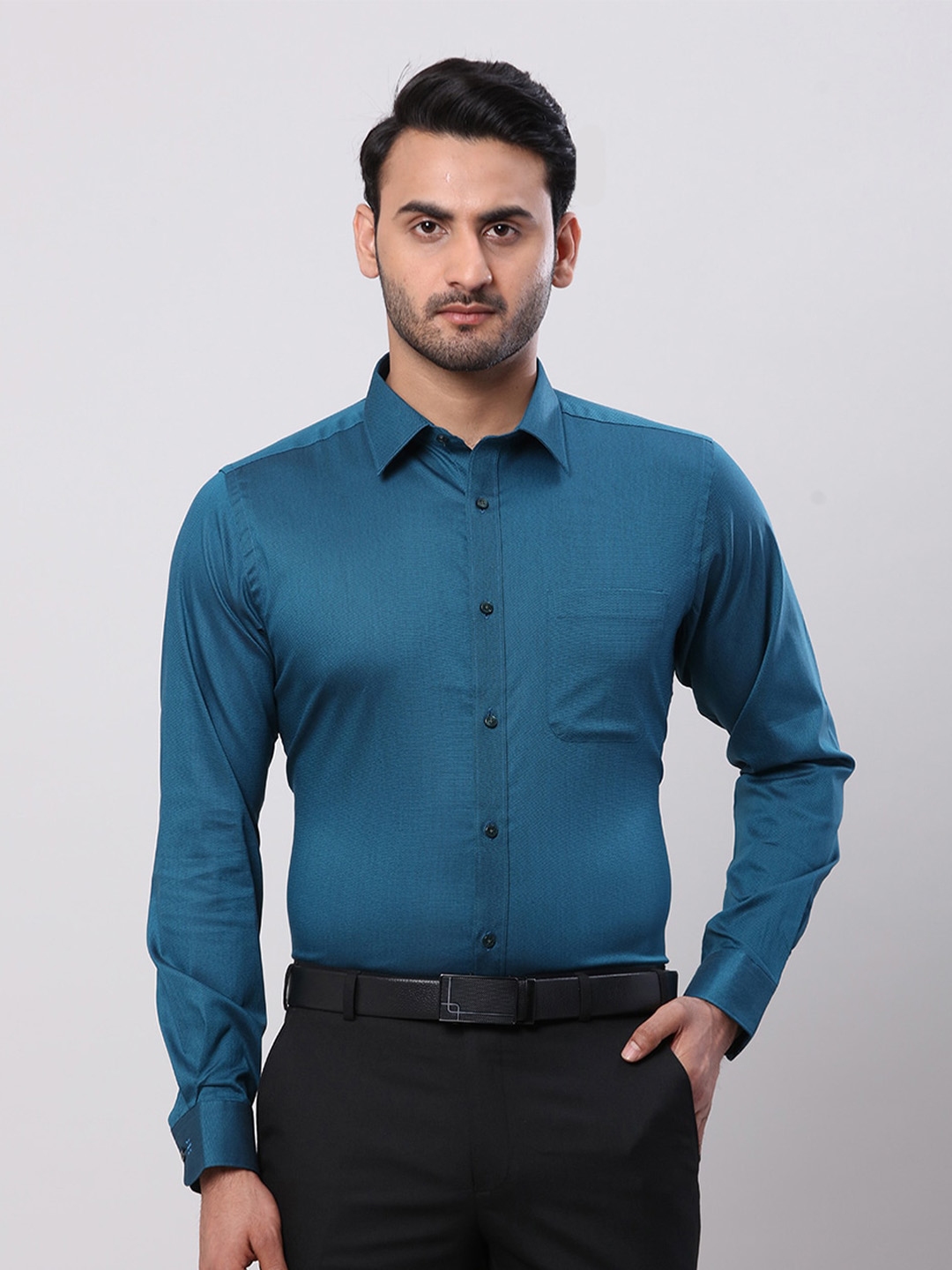 Buy Raymond Slim Fit Textured Self Design Formal Shirt - Shirts for Men ...