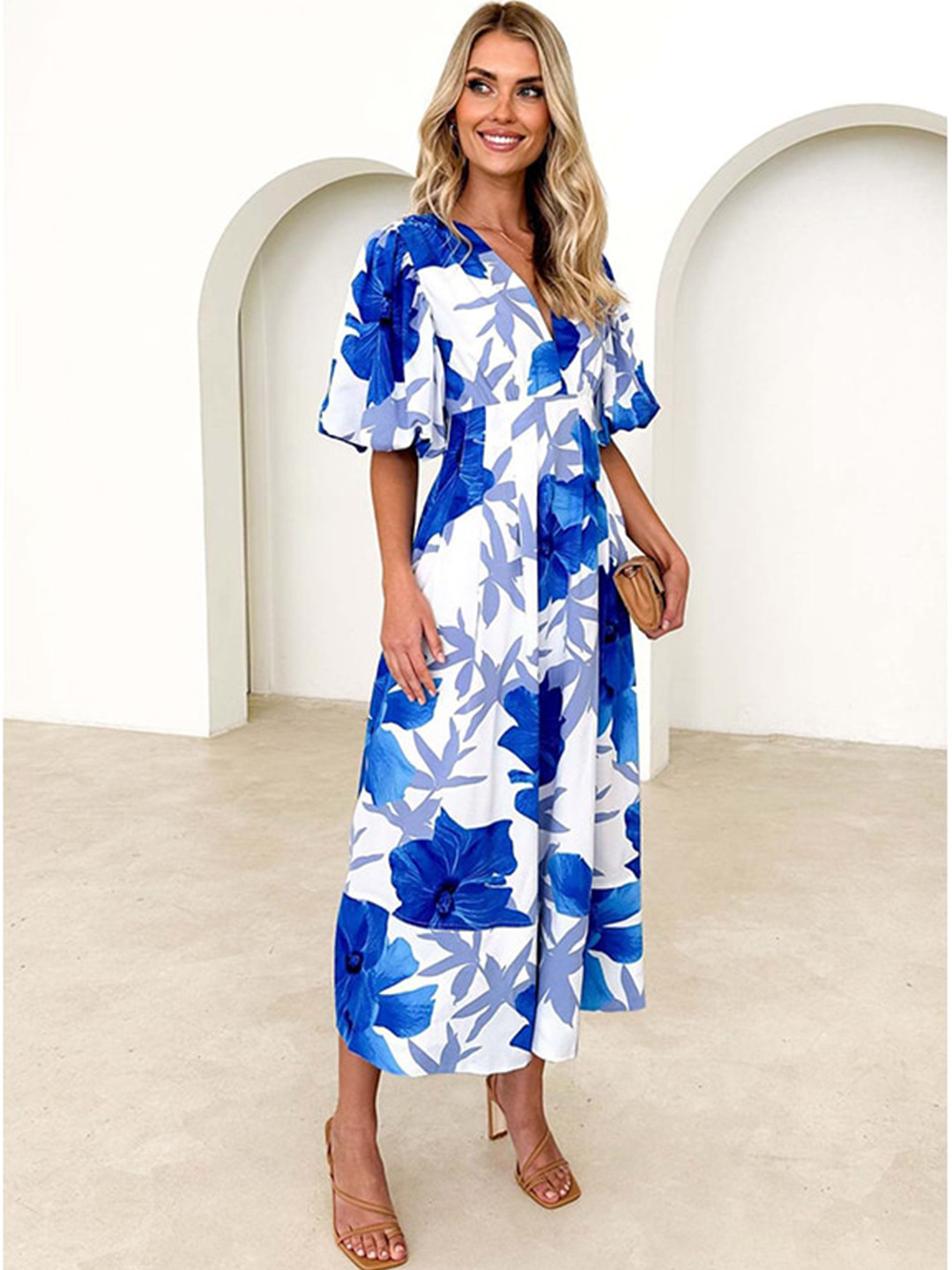 Buy StyleCast X Revolte Women V Neck Puff Sleeves Floral Printed Fit ...