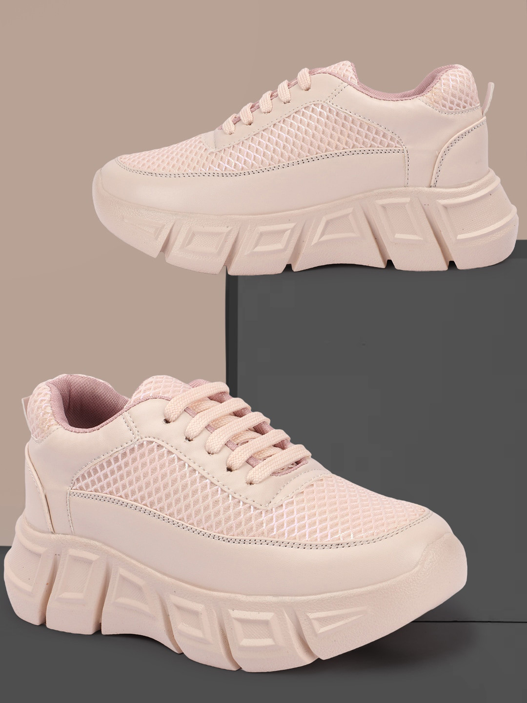 Buy VENDOZ Women Textured Lace Up Lightweight Mesh Sneakers Casual