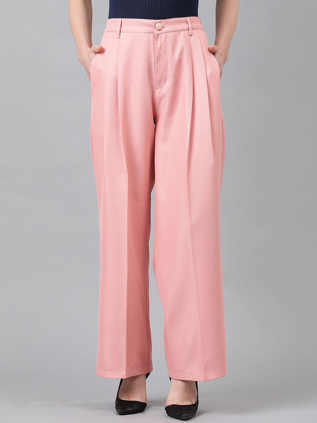 Buy KOTTY BIZwear Basics Women Straight Fit High Rise Easy Wash Pleated buy-kotty-bizwear-basics-women-straight-fit-high-rise-easy-wash-pleated