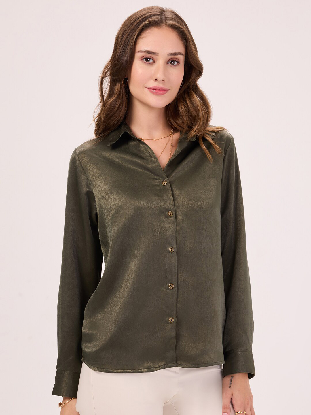 White Regular Sleeves Spread Collar Women Standard Opaque Casual Buttoned Top main image 0