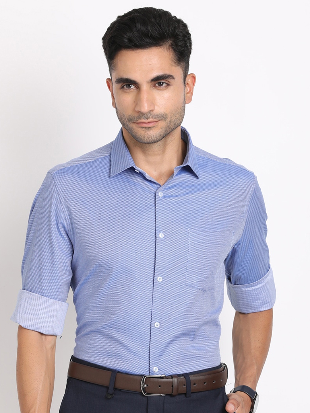 Buy Turtle Self Design Spread Collar Classic Pure Cotton Formal Shirt ...