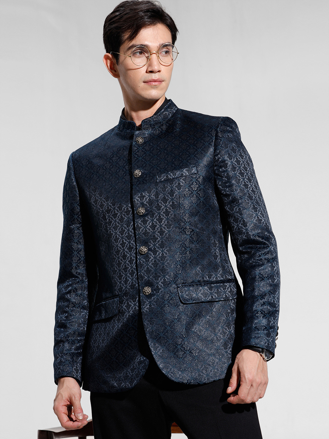 Men's Black Printed Single-Breasted Party Blazers