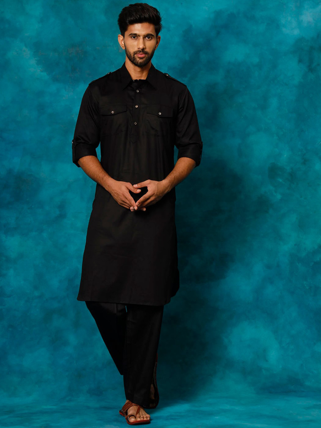 VASTRAMAY Boys' Muslin Kurta Patiala Set - Digital Floral Print, Eid