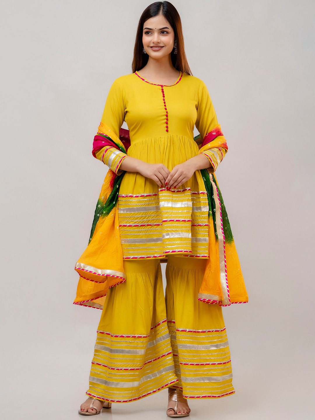 Girls Regular Gotta Patti Kurta With Sharara With Dupatta