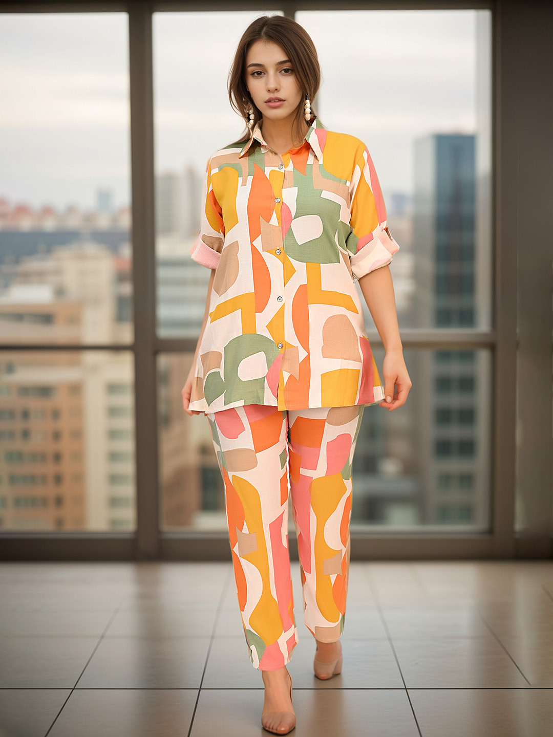 Women Printed Shirt with Palazzo Co-ords Set