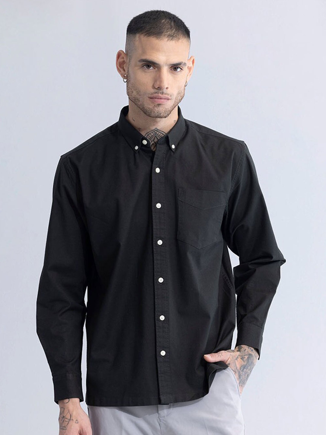 Buy Snitch Black Classic Slim Fit Button Down Collar Casual Shirt ...