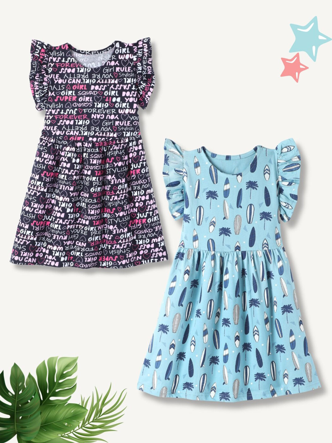 Nautinati Girls Floral Embroidered Flutter Sleeve Crepe Fit Flare Dress