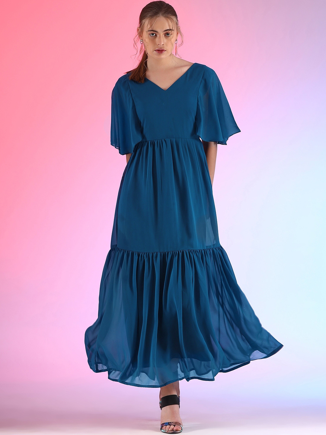Buy SHEETAL Associates V Neck Flared Sleeve Maxi Dress - Dresses for ...