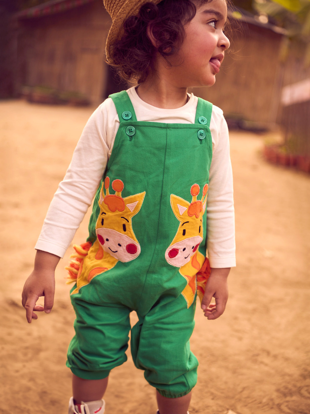 Nautinati Girls Graphic Printed Pure Cotton A-Line Dungaree