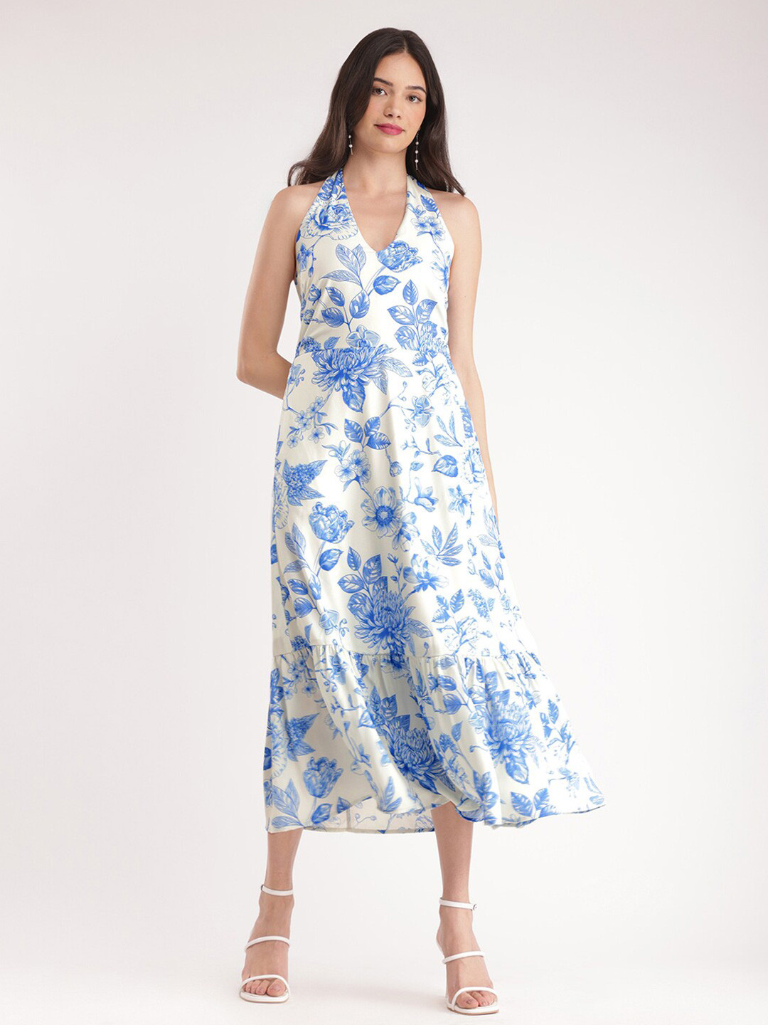 Print Halter Dress Flower A-Line Neck Midi main image 0