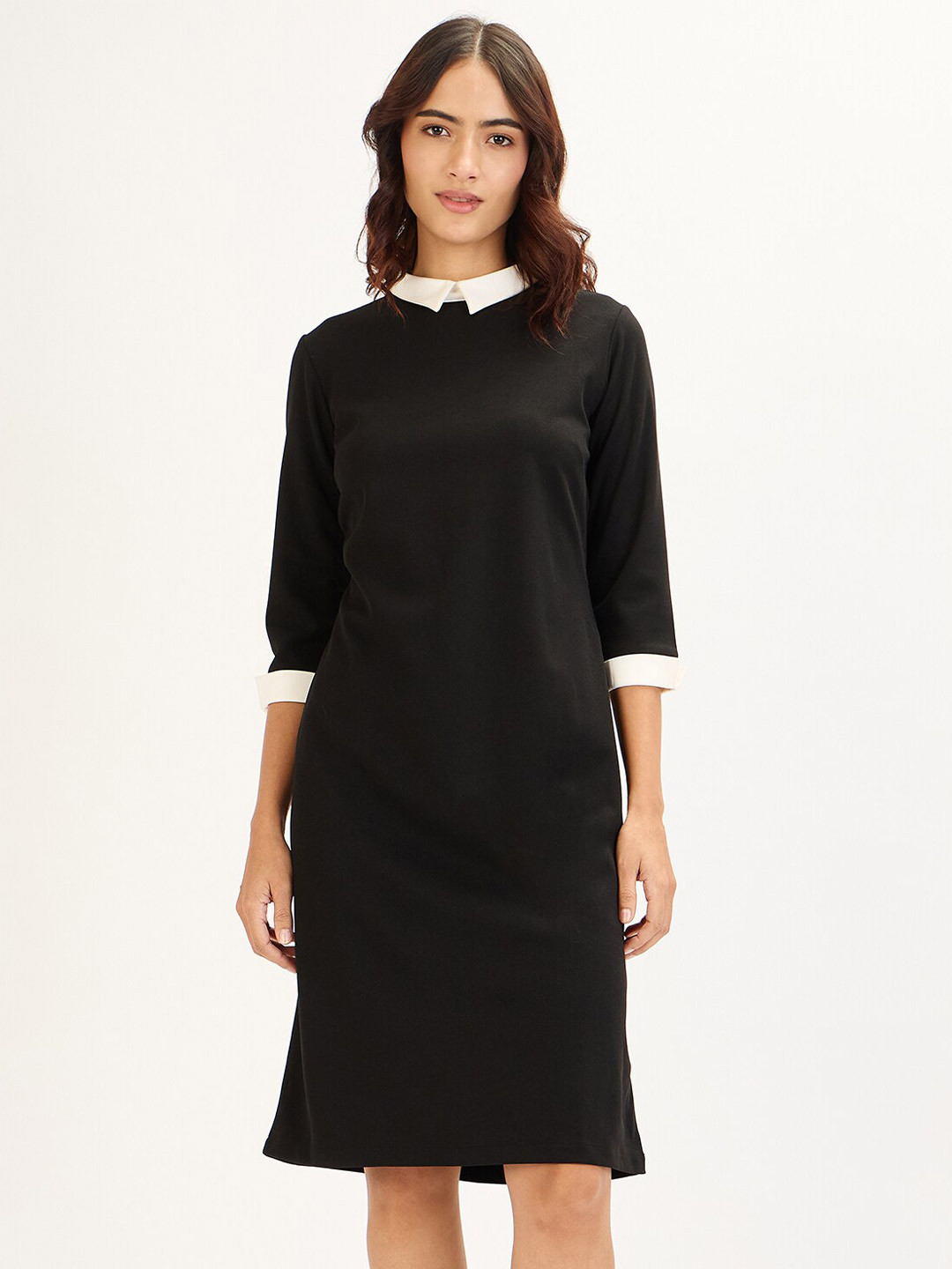 Formal Wear Lapel Three Quarter Sleeve Brown Sheath Dress