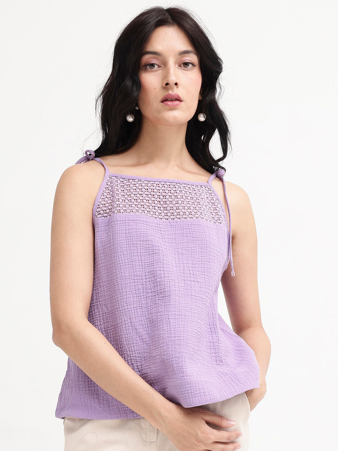 Rareism Women Nesia Multi Cotton Fabric Puffed Sleeve Ruffled Neck Zipper Closure Tiered Fit Knee Length Geometric Print Dress