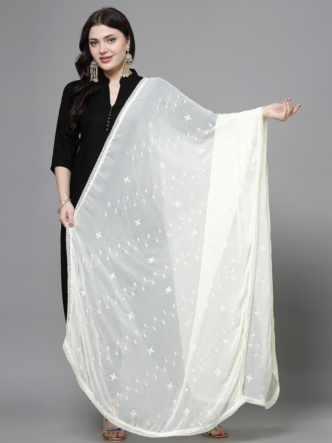 White Sequinned Chiffon Dupatta main image 0