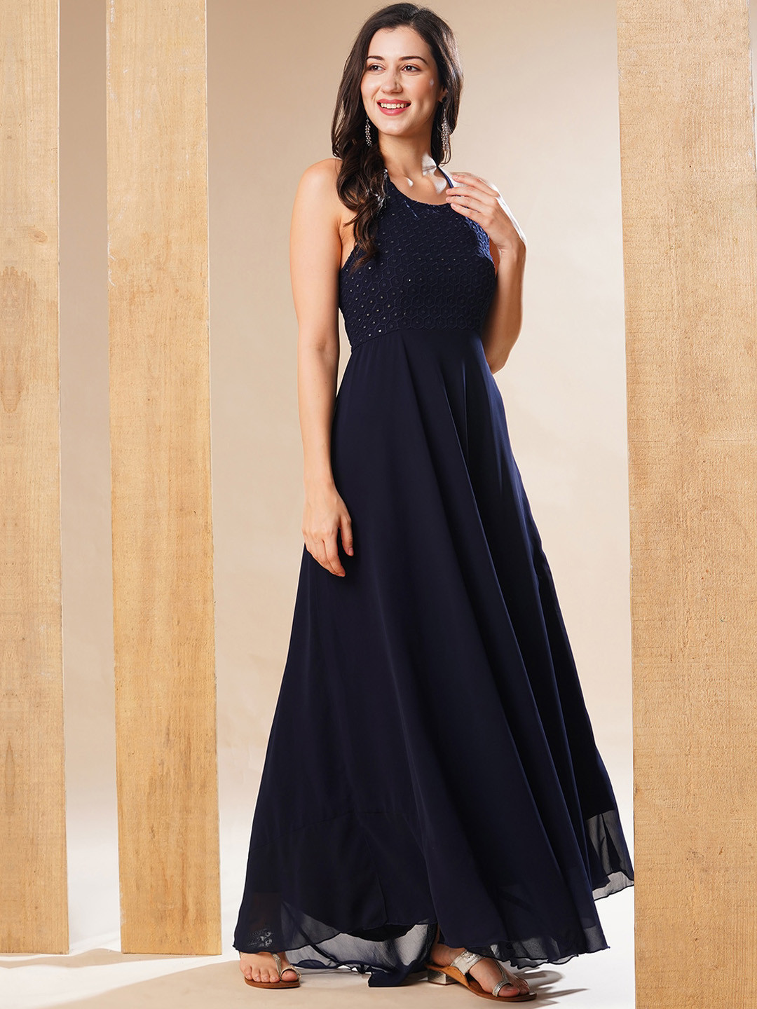 Embellished Sequinned Empire Maxi Ethnic Dress