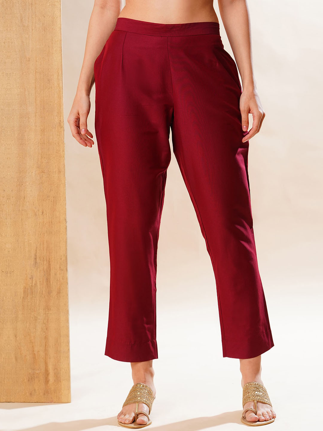 Women'S Casual Pleated Mid-Rise Straight Loose Nine-Point Pants