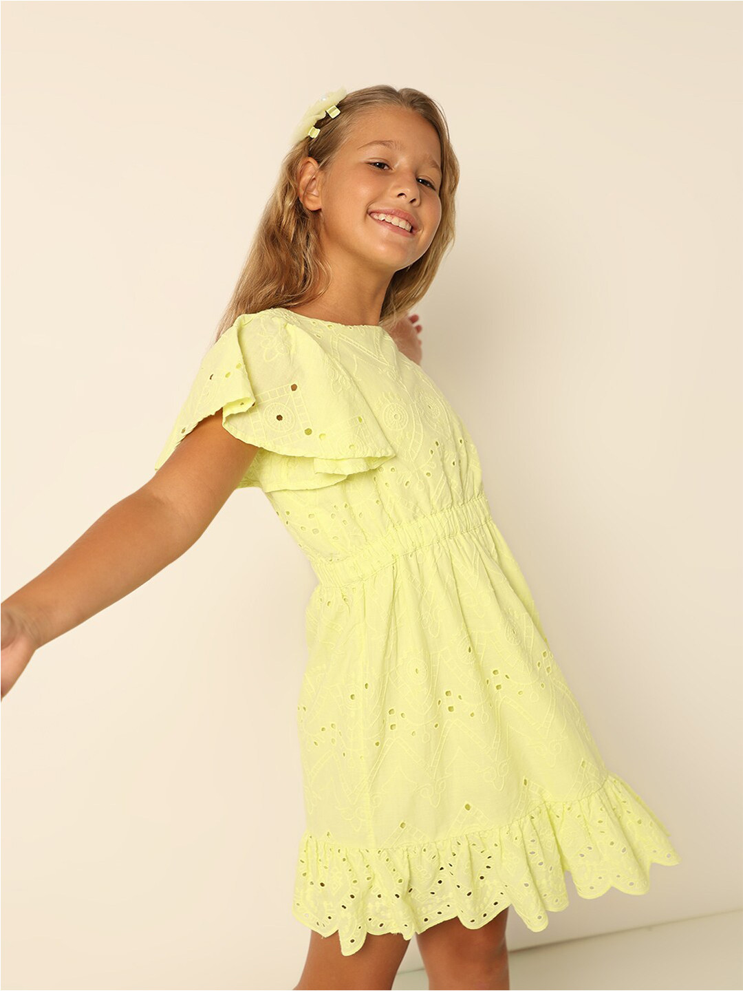 Buy Vero Moda Girls Floral Self Design Embroidered Flutter Sleeve Pure ...
