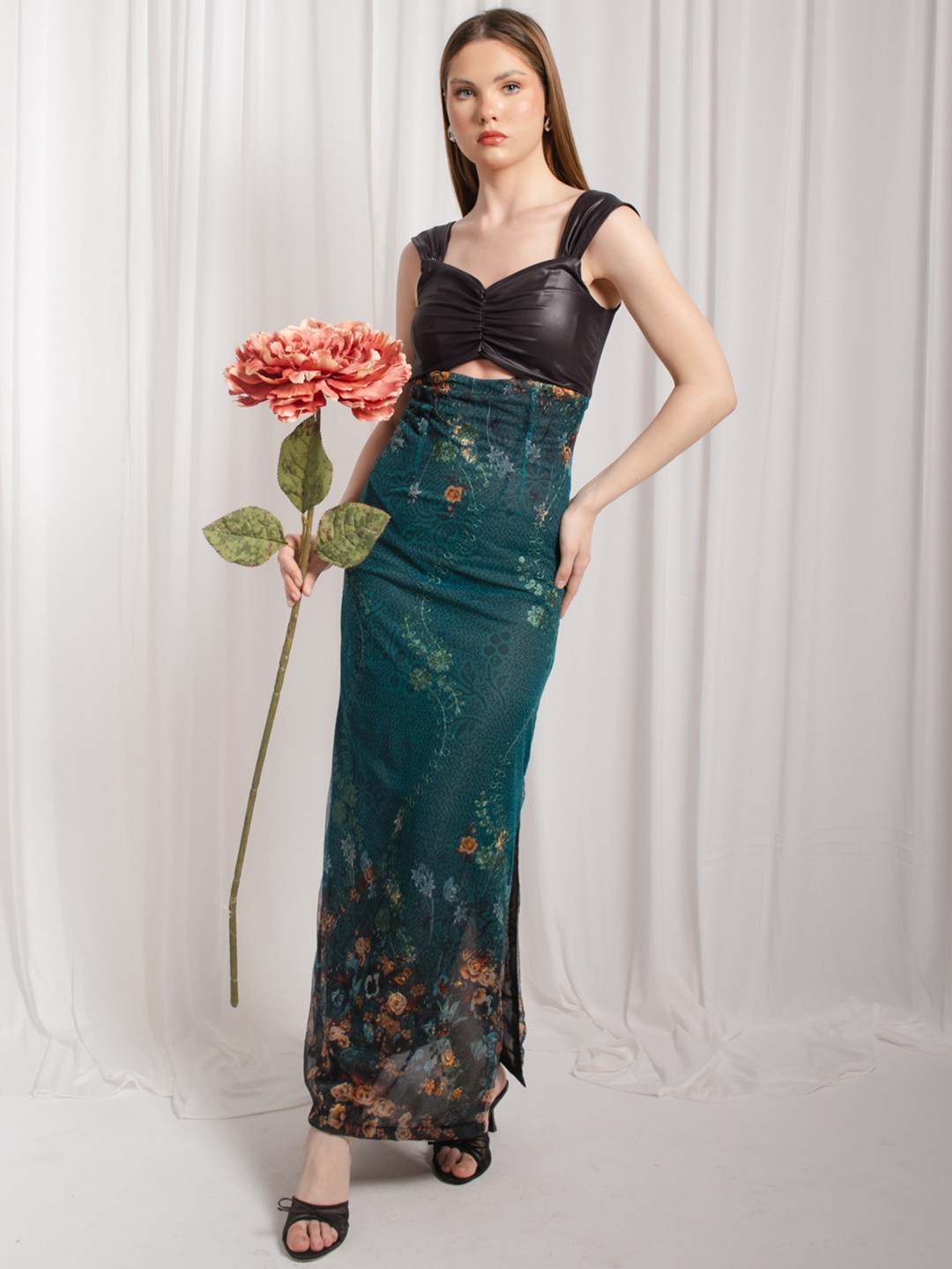 Buy Stylecast X Hersheinbox Floral Print High Slit Cut Out Detail ...