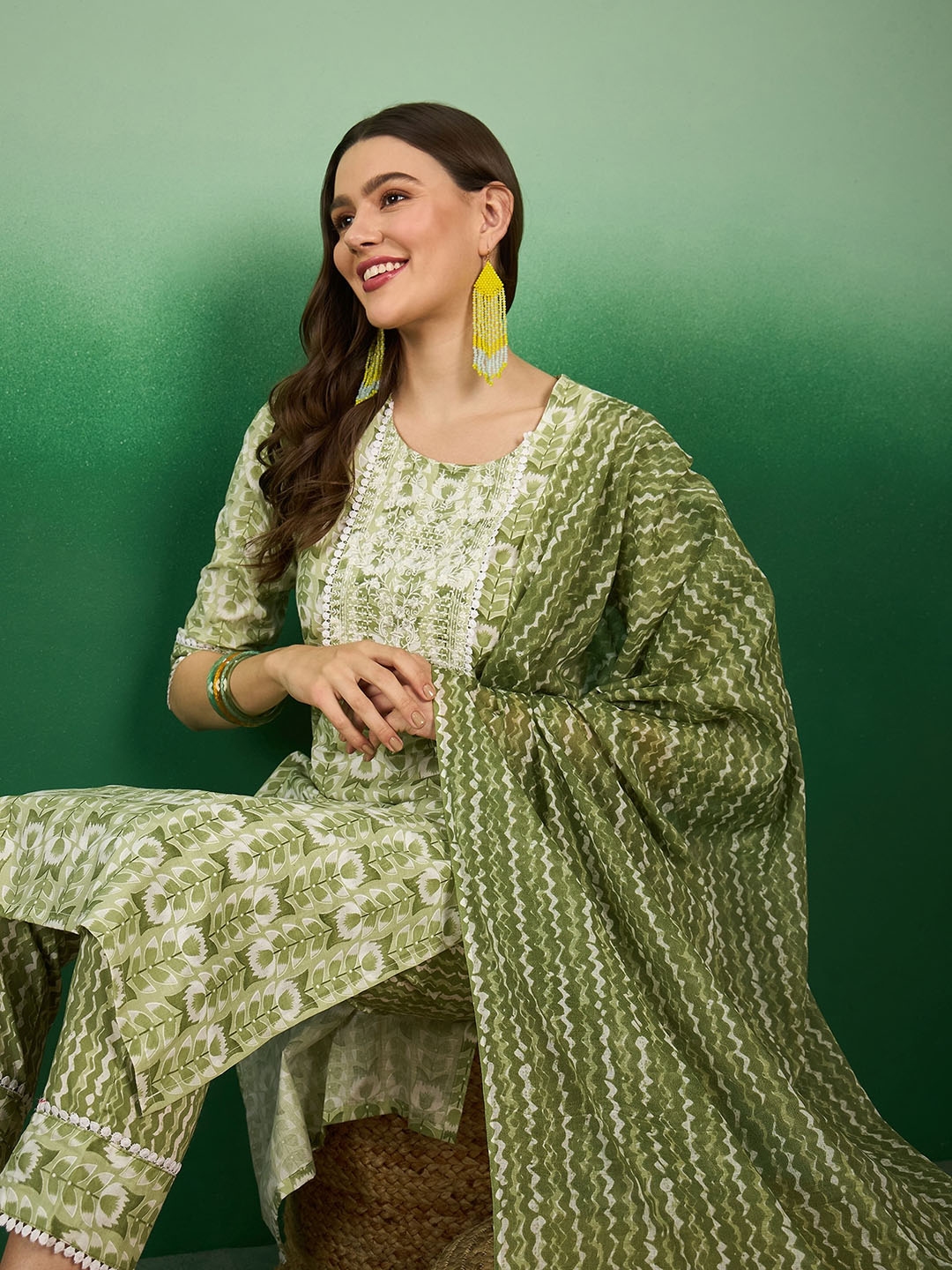 Buy Sangria Floral Printed & Embroidered Pure Cotton Straight Kurta ...
