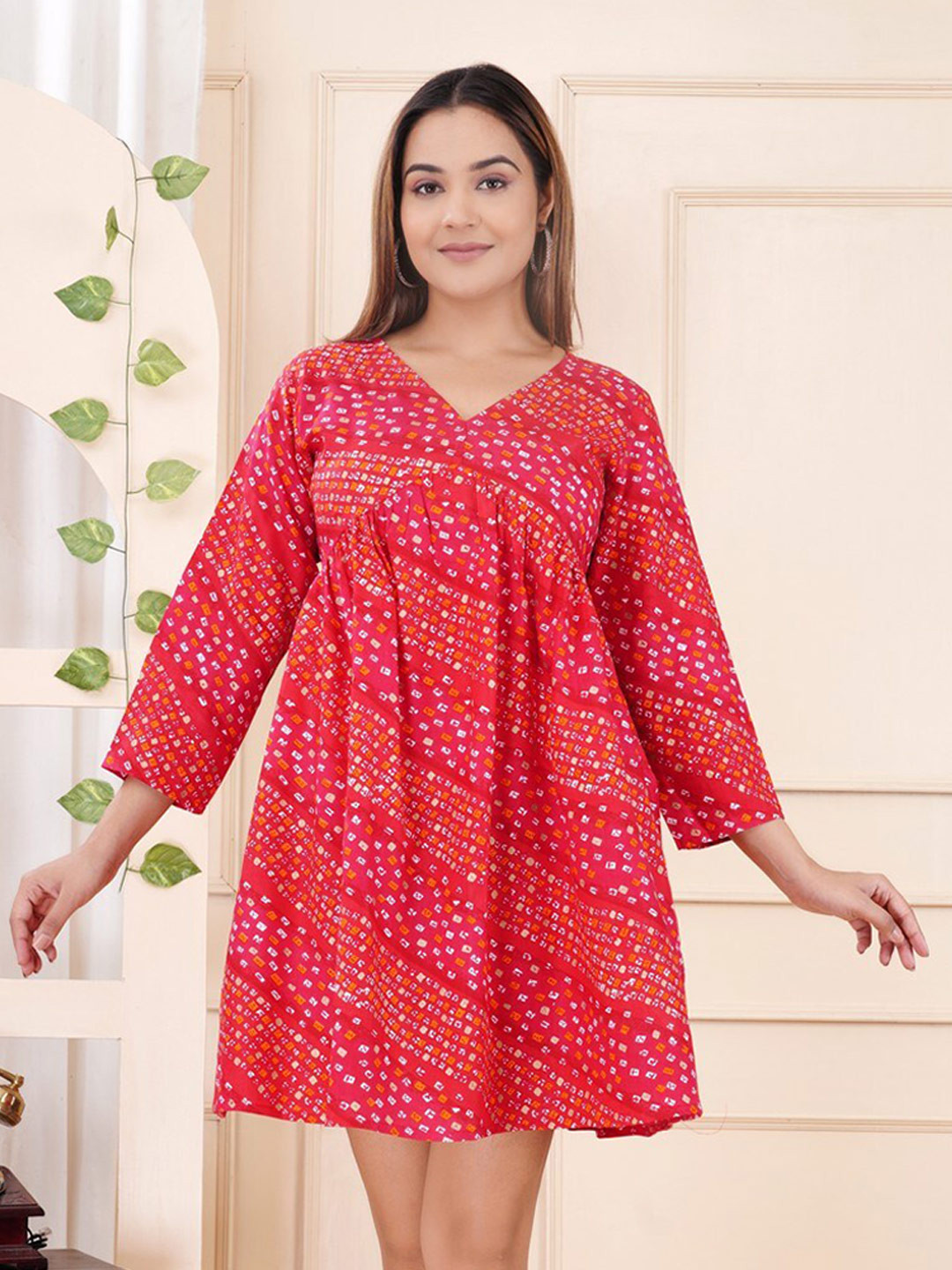 Buy MANOJAVA Abstract Print V Neck A Line Dress - Dresses for Women ...