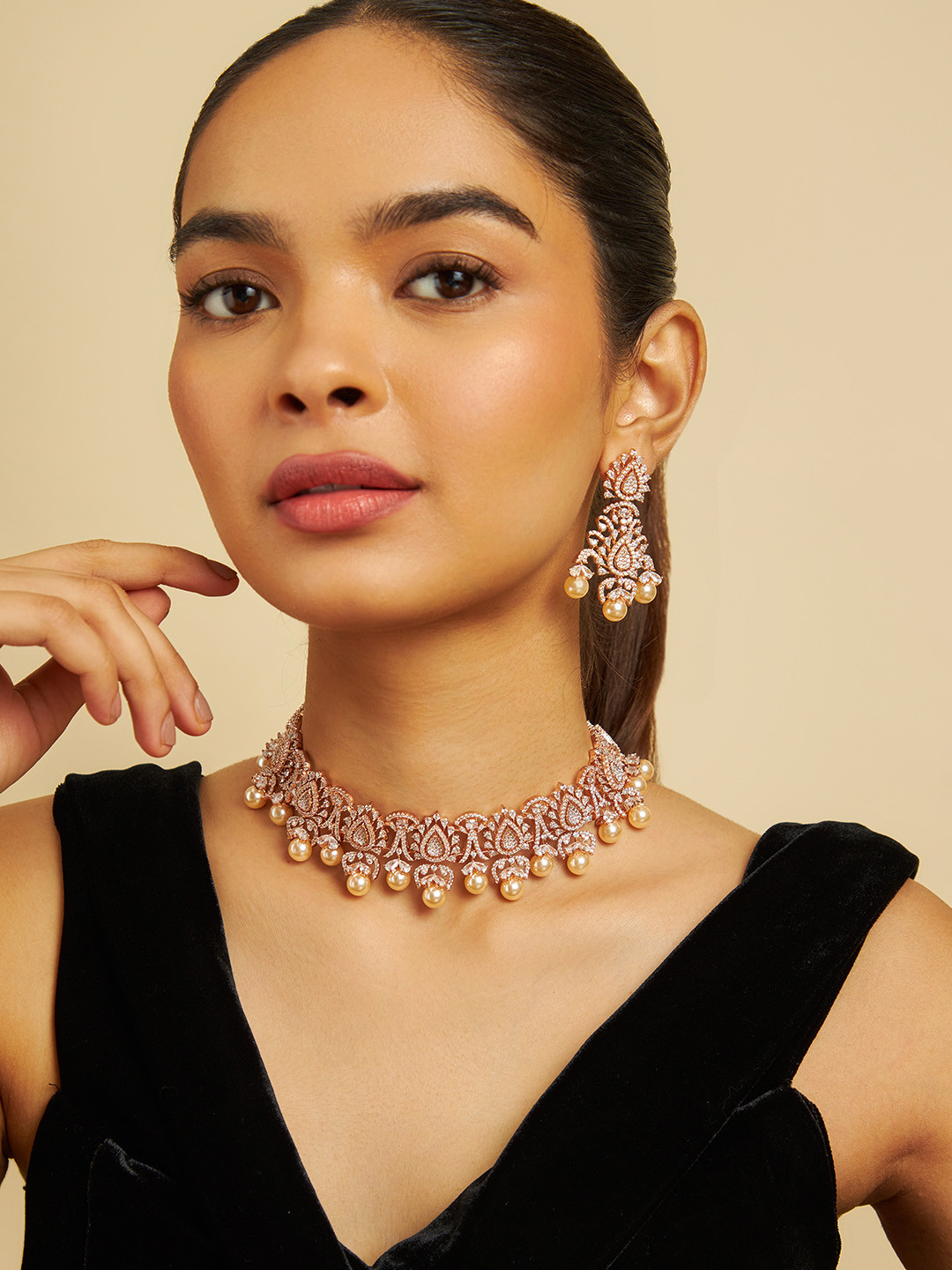 Buy Kushal's Fashion Jewellery Rose Gold Plated CZ Studded Jewellery
